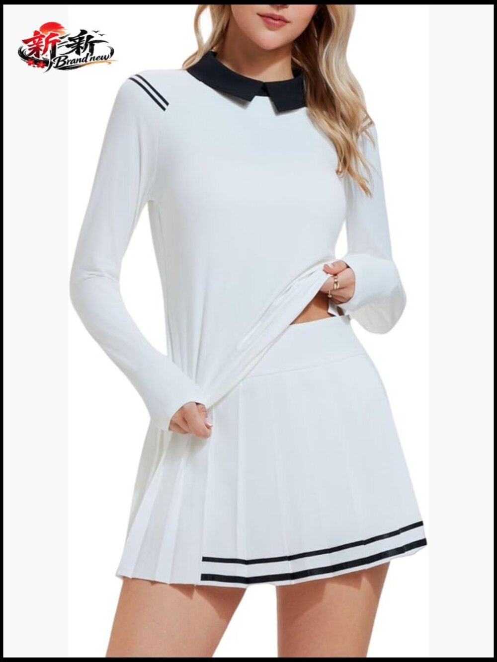 Women's Tennis Skirt Set with Collared Top and Pleated Skort, Athletic Outfit